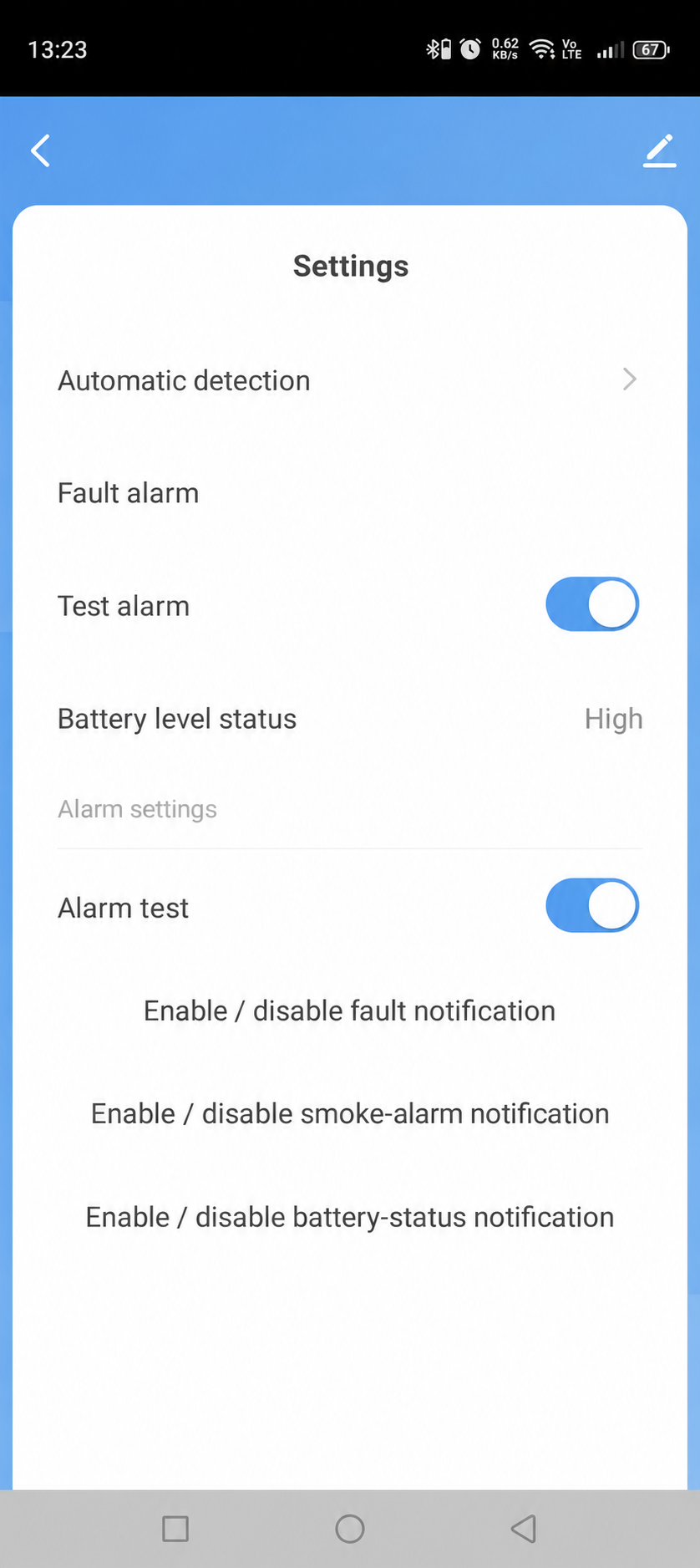 GS-122LH notification settings in the GEYER Smart app