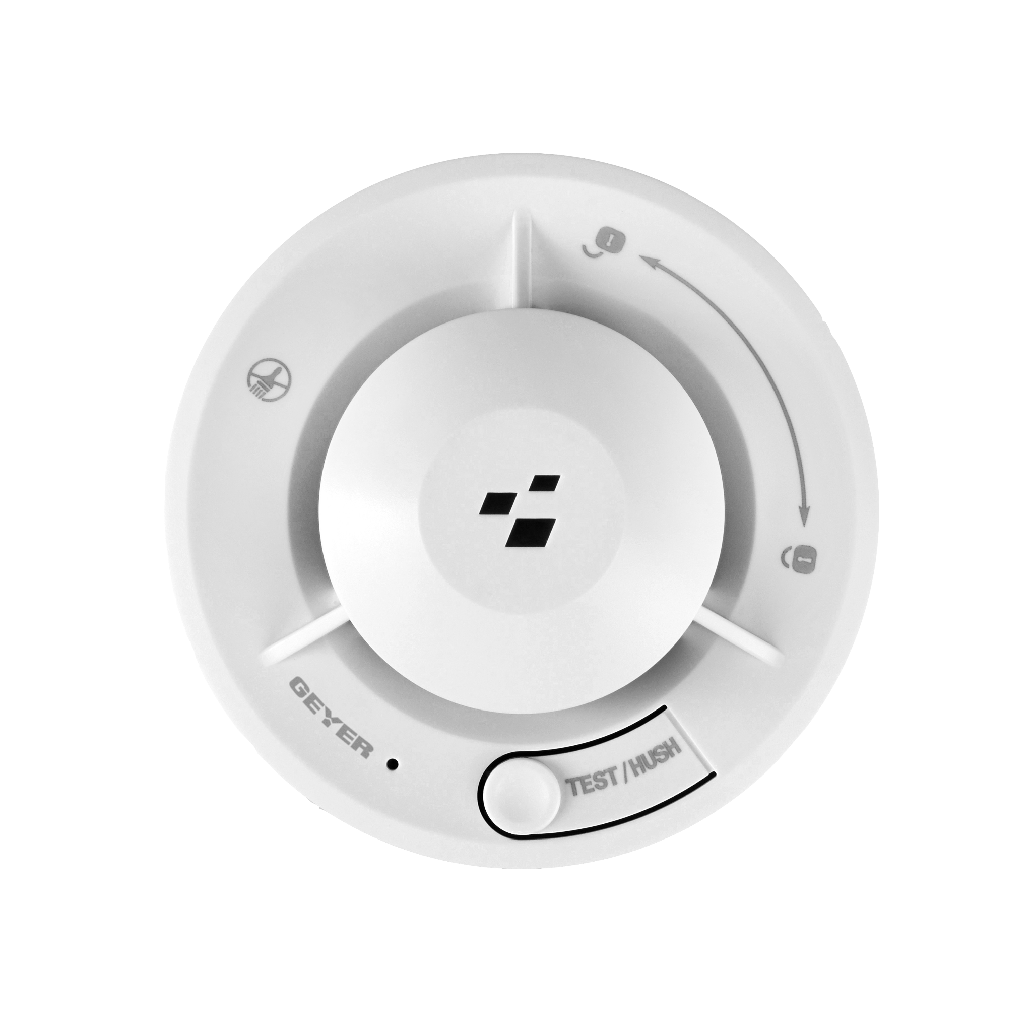 Front view from below of the GS-122LH smoke alarm